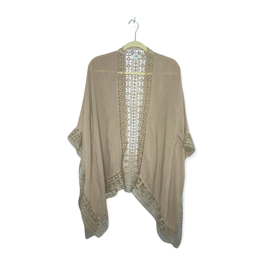 UMGEE Tan Kimono with Crotchet Trim Detail M/L